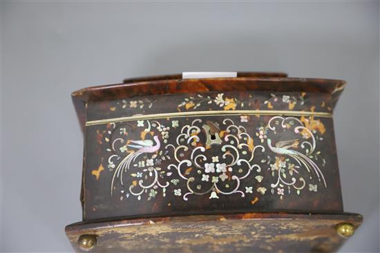 A Regency mother of pearl inlaid tortoiseshell tea caddy, width 8in. depth 5.5in. height 5.5in.